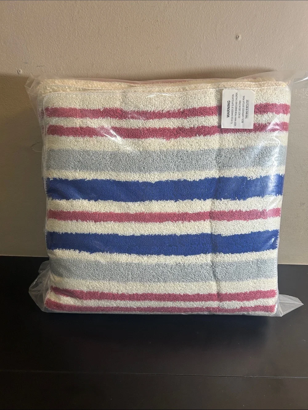 5 Sealed Oxford Stripe Blue, Gray & Pink Bath Towel - Home Bath